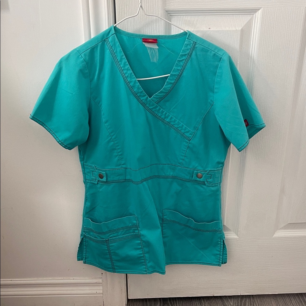 Dickies Green Fitted Wrap Short Sleeve Blouse